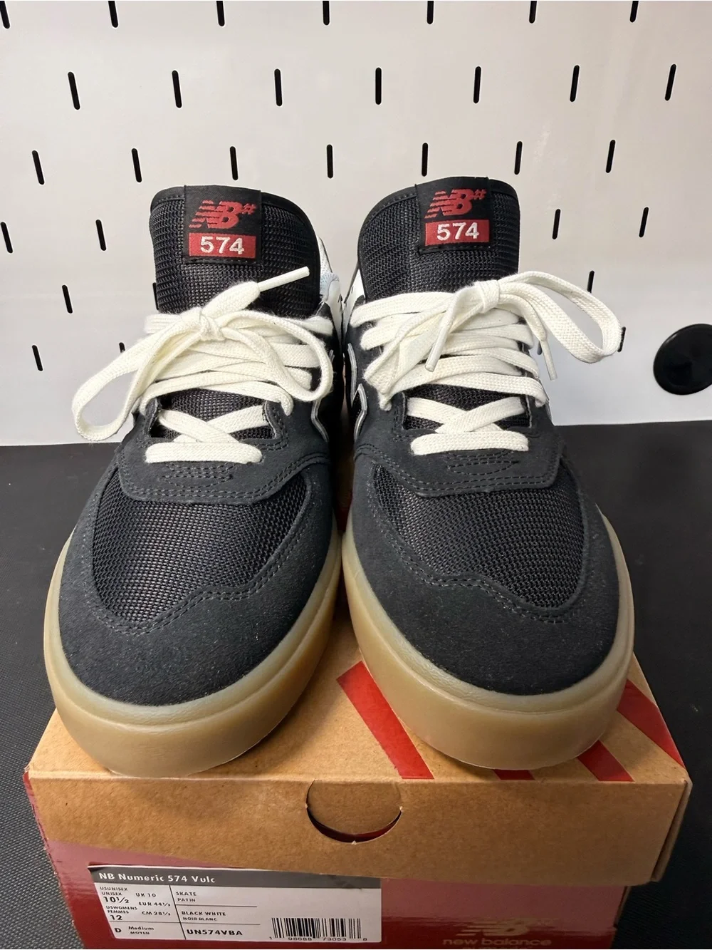 New Balance Numeric 574 Black, White & Red with Gum Sole